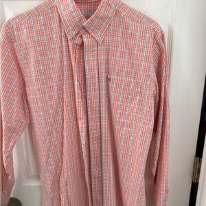Southern Tide Coral Plaid Button Down Shirt